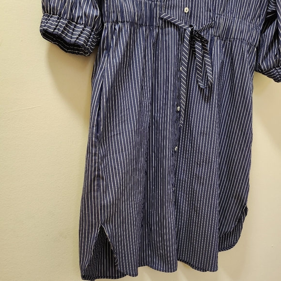 ZARA Preppy Shirt Dress long sleeve drawstring waist striped Size Medium - Picture 11 of 15